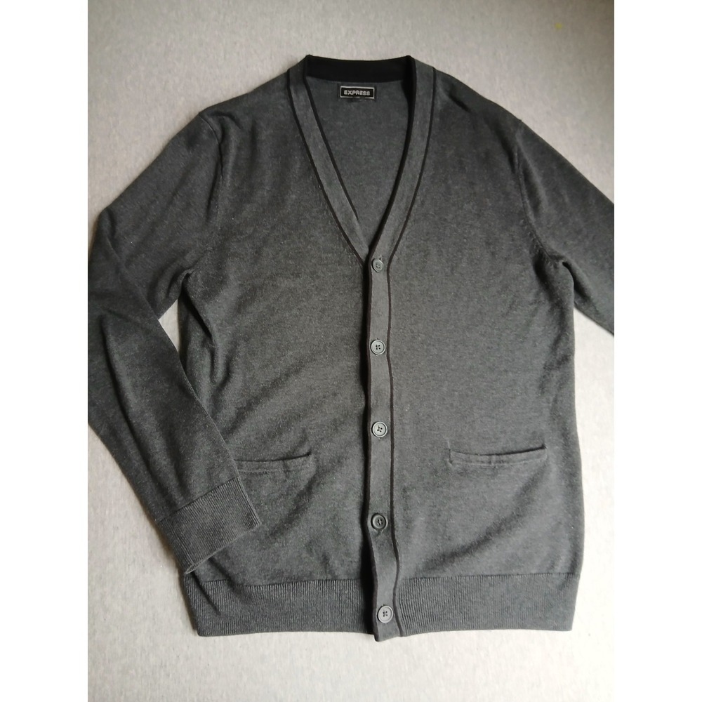 Express Sweater Mens Cardigan Tennis V Neck Slim Fit Grandpa Preppy Cotton Grey